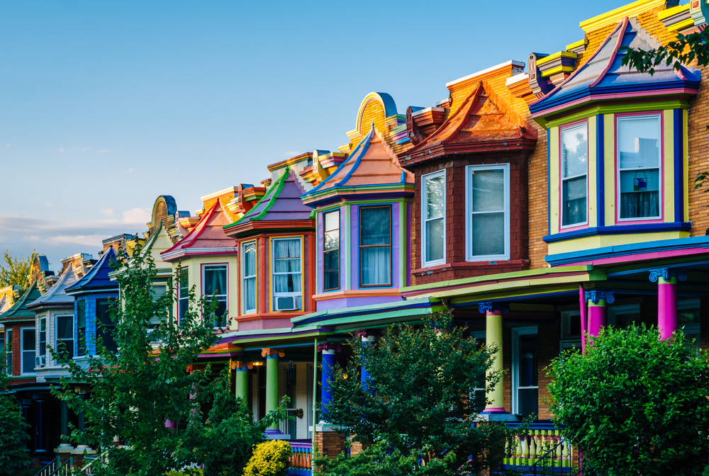 colorful row of houses with huge windows