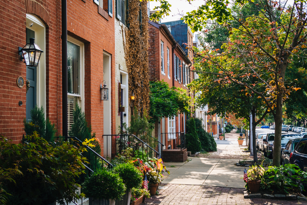 row of houses surrounded by trees traveling to baltimore