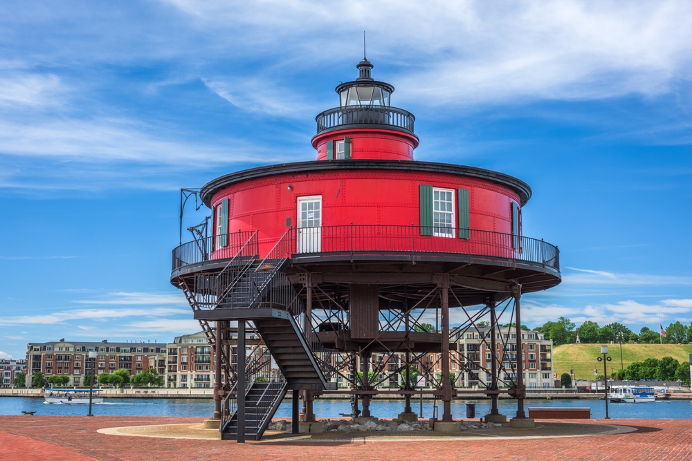 red color round lighthouse baltimore inner harbour