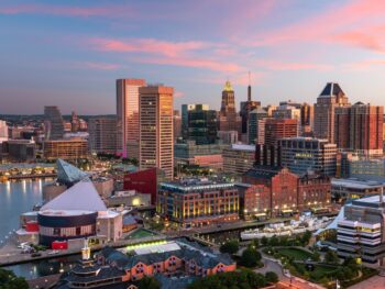 aerial view of a harbourside town baltimore inner harbour