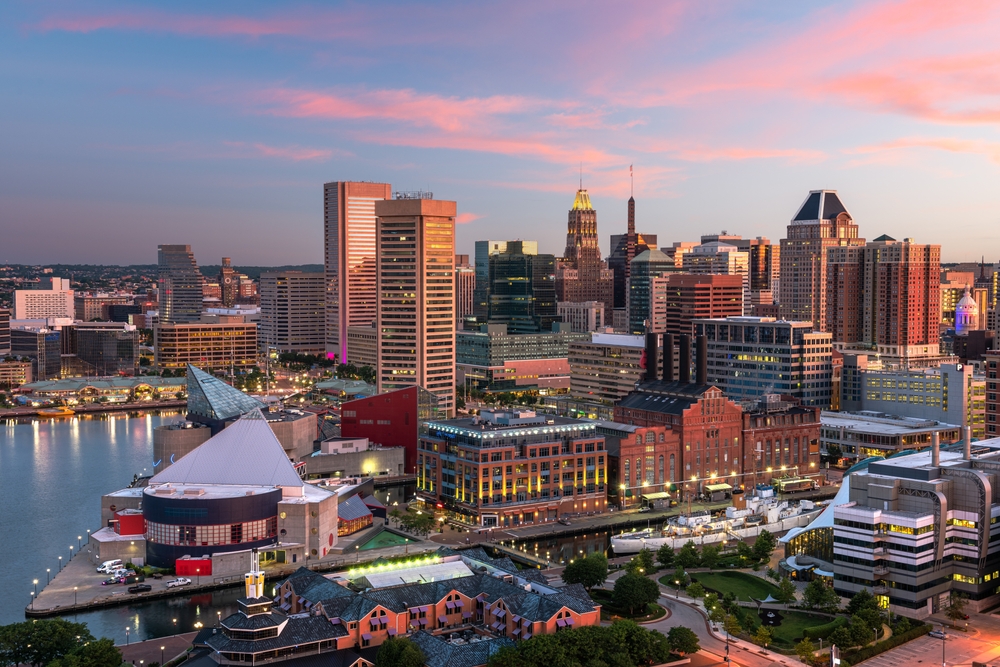 aerial view of a harbourside town baltimore inner harbour