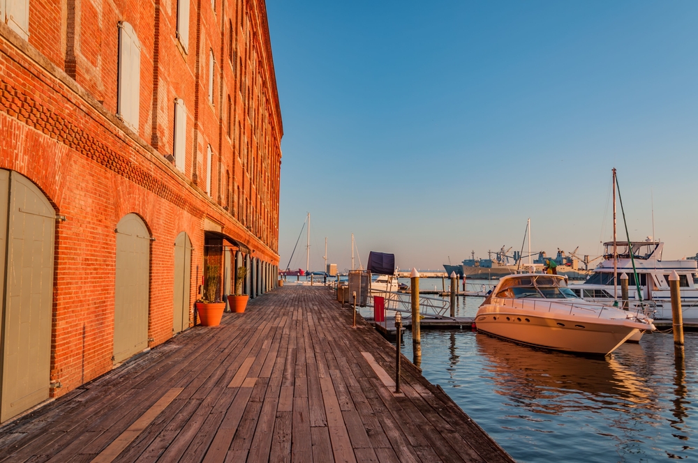 waterfront deck at sunset