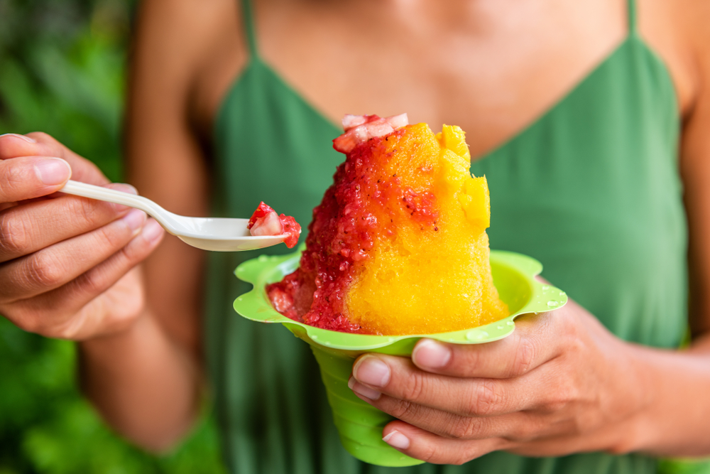 shave ice served with syrup in a cup